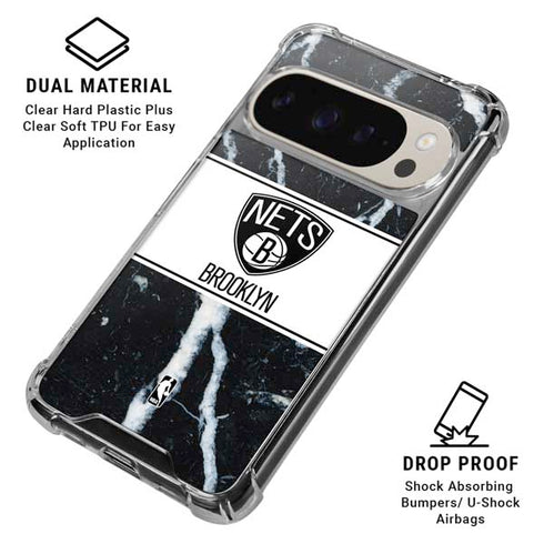 NBA Brooklyn Nets Marble Pixel 9/9 Pro Clear Case